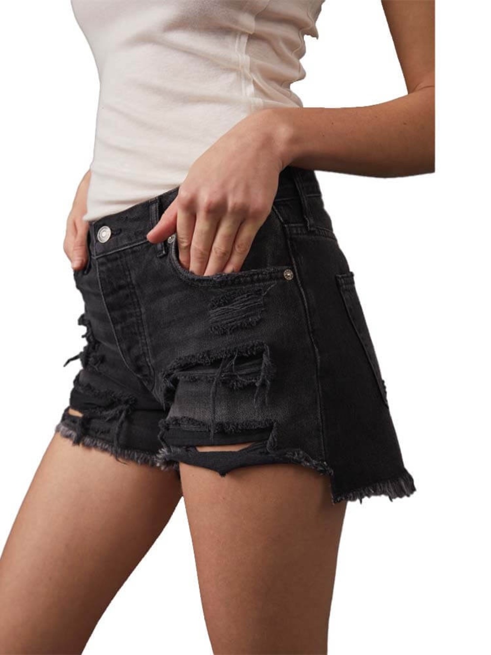We The Free Maggie Black Distressed Jean Shorts